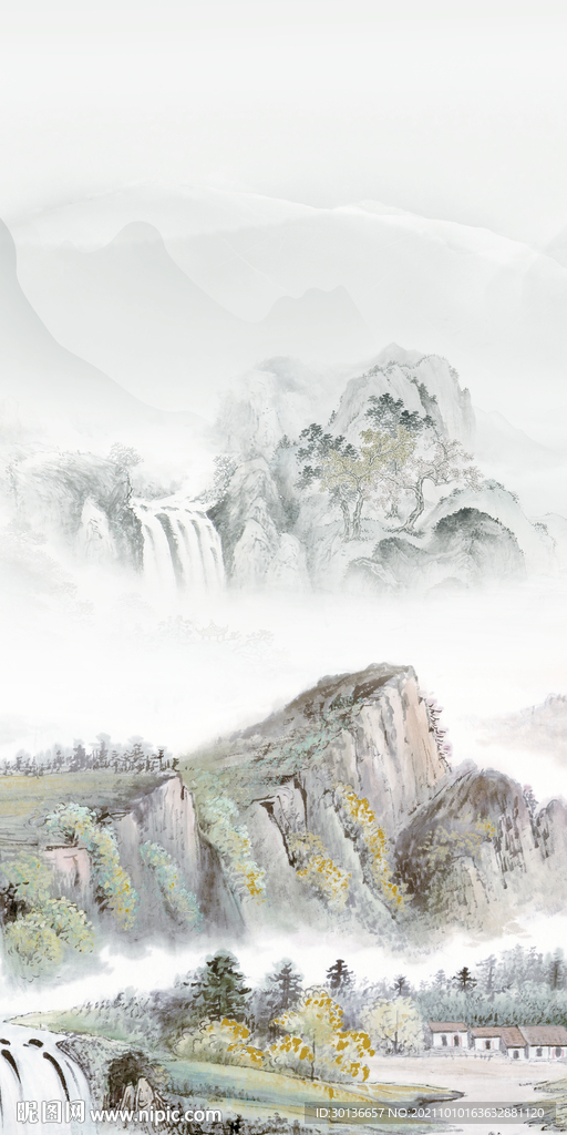 国画 现代山水玄关 TIF分层