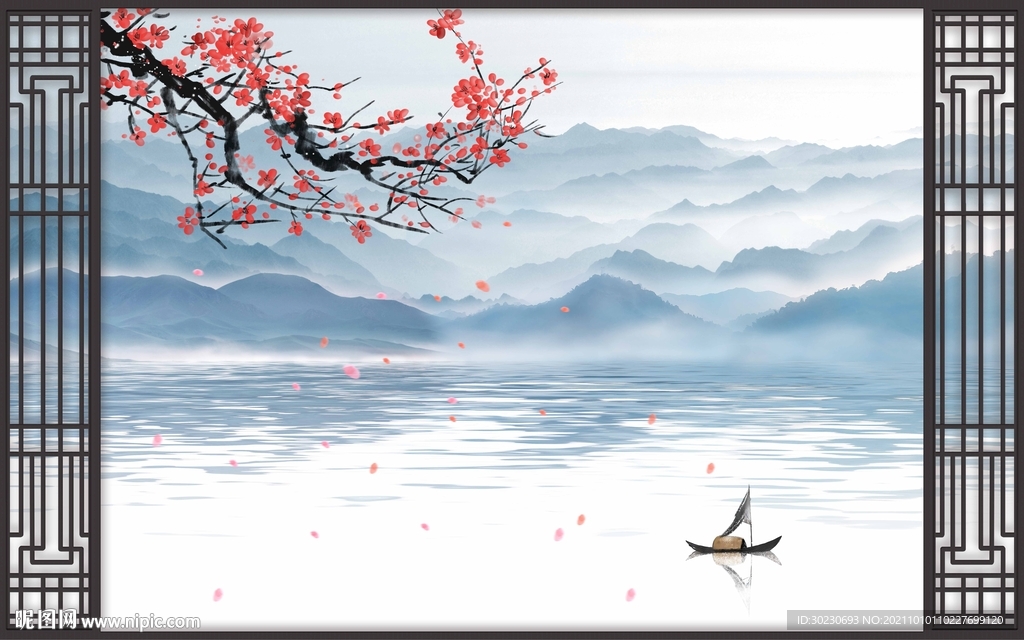 中式水墨山水背景墙