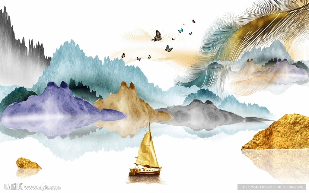 新中式水墨山水背景墙