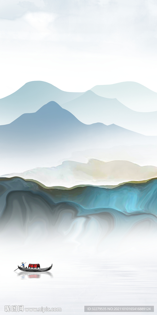 中式家装山水玄关 文件分层画