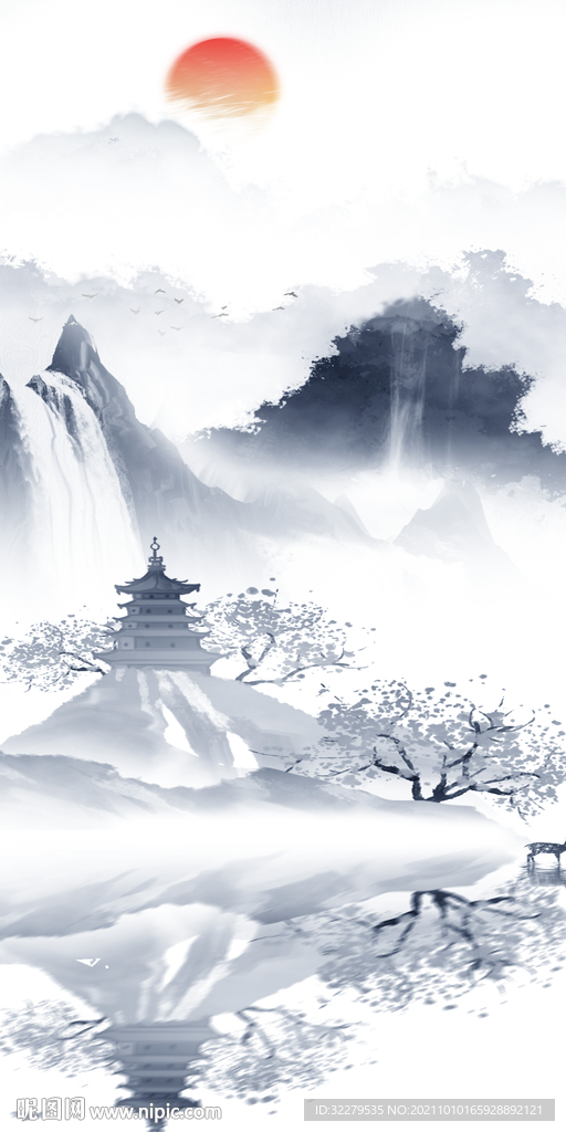 最新简约山水玄关 文件分层画