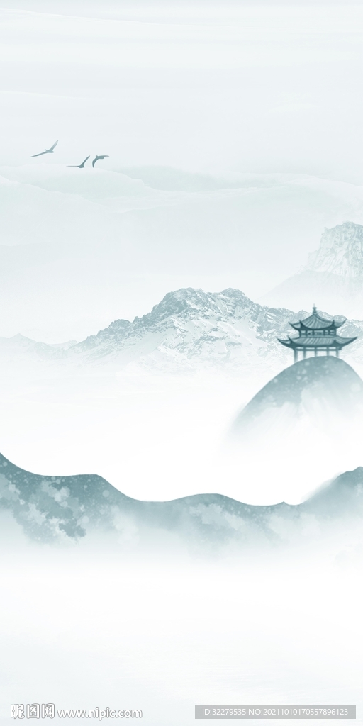 新中式简约山水玄关 文件分层画