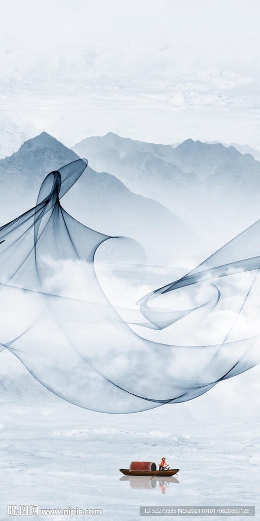 中式简约山水玄关 文件分层画