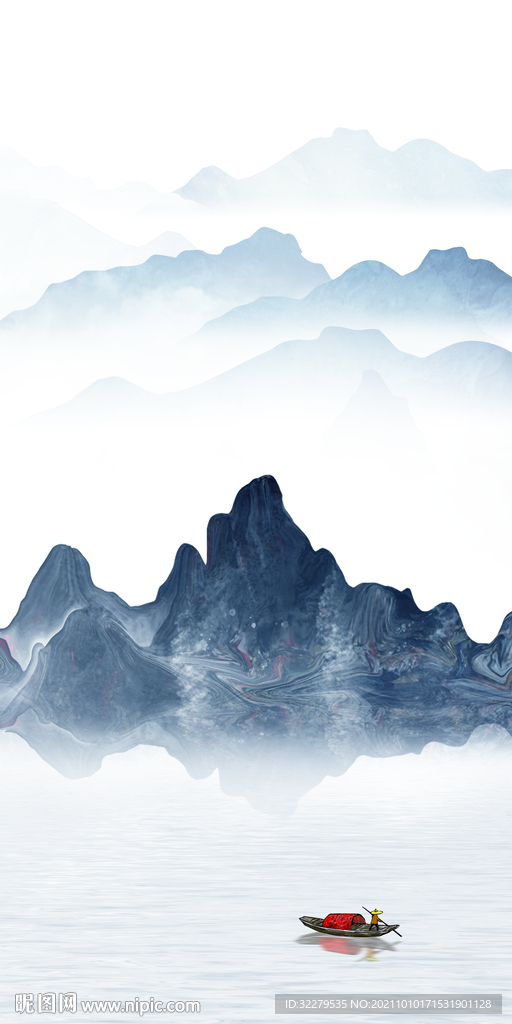 大气简约山水玄关 文件分层画