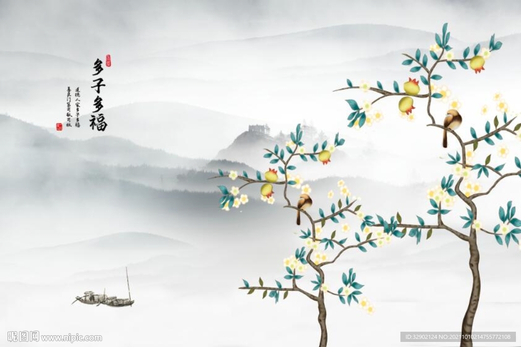 中式多子多福背景墙