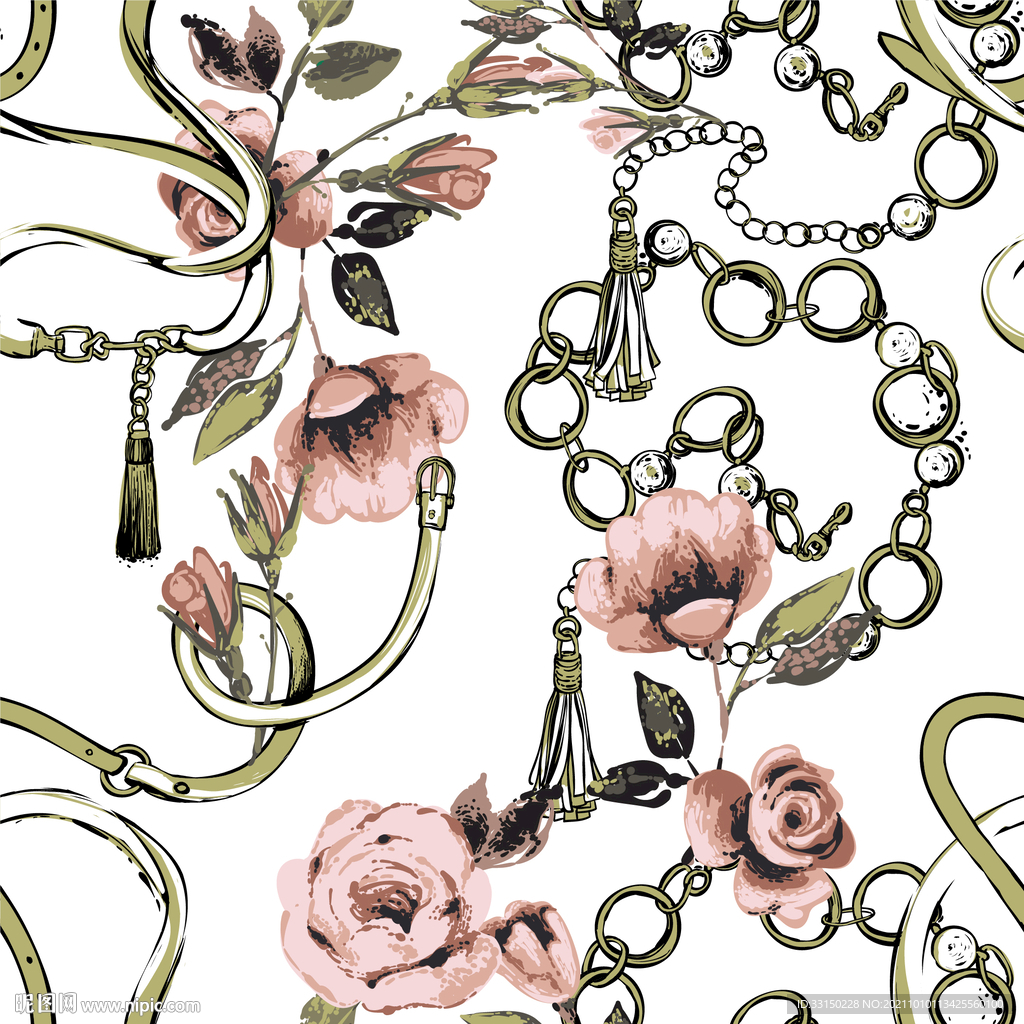 数码印花玫瑰花绣球花抽象链花卉