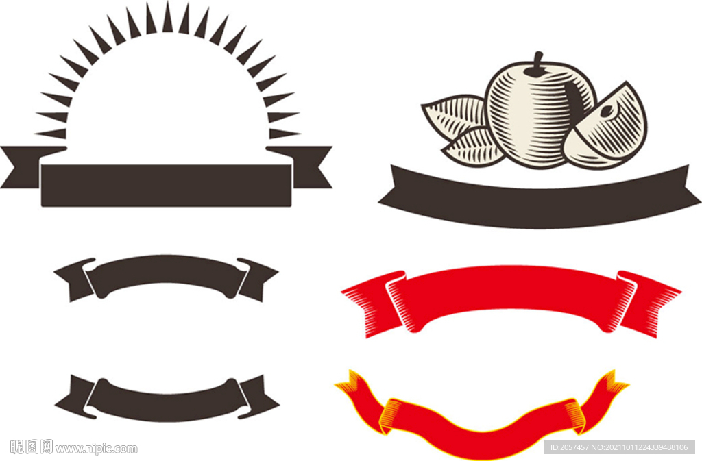 飘带苹果版画元素图案