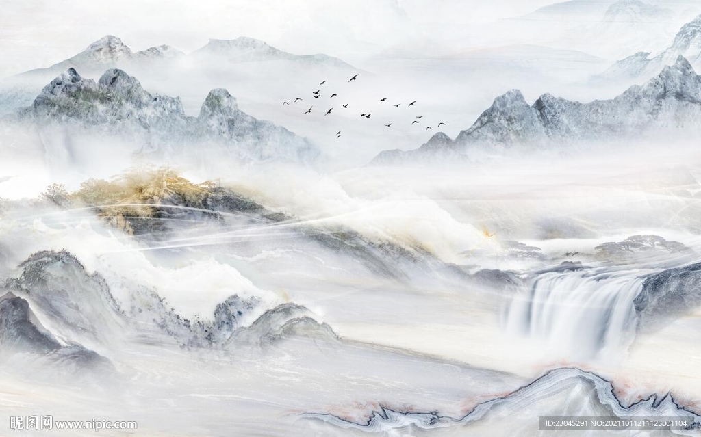 新中式山水背景墙