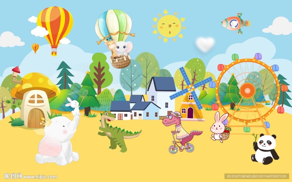 儿童公园沙滩卡通背景图片