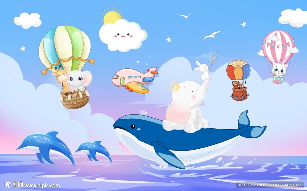 卡通梦幻海上美景背景图