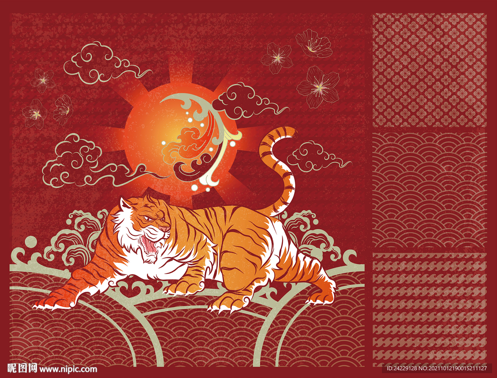 东北虎印花图案 中国风装饰画