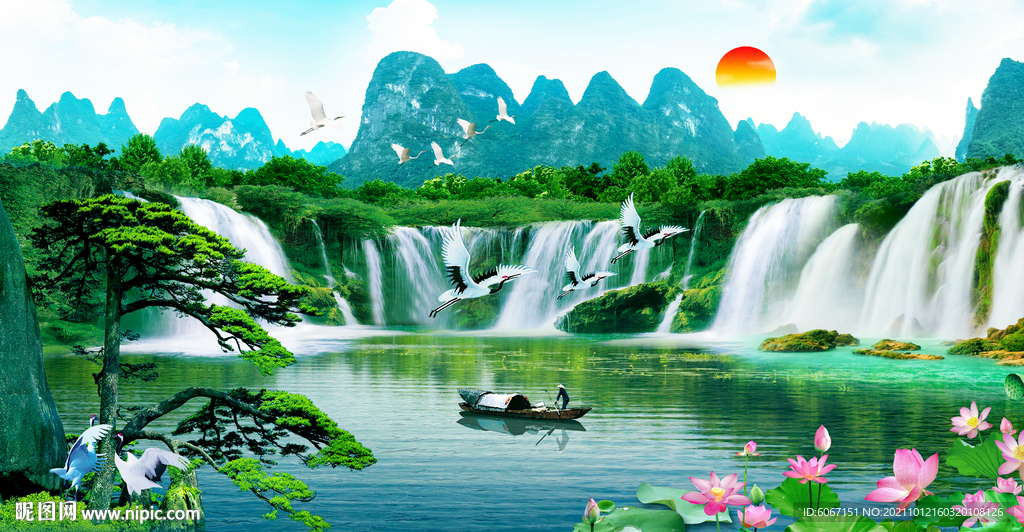 迎客松山水画