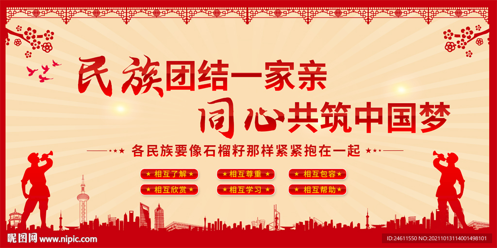 中国风石榴籽精神宣传展板