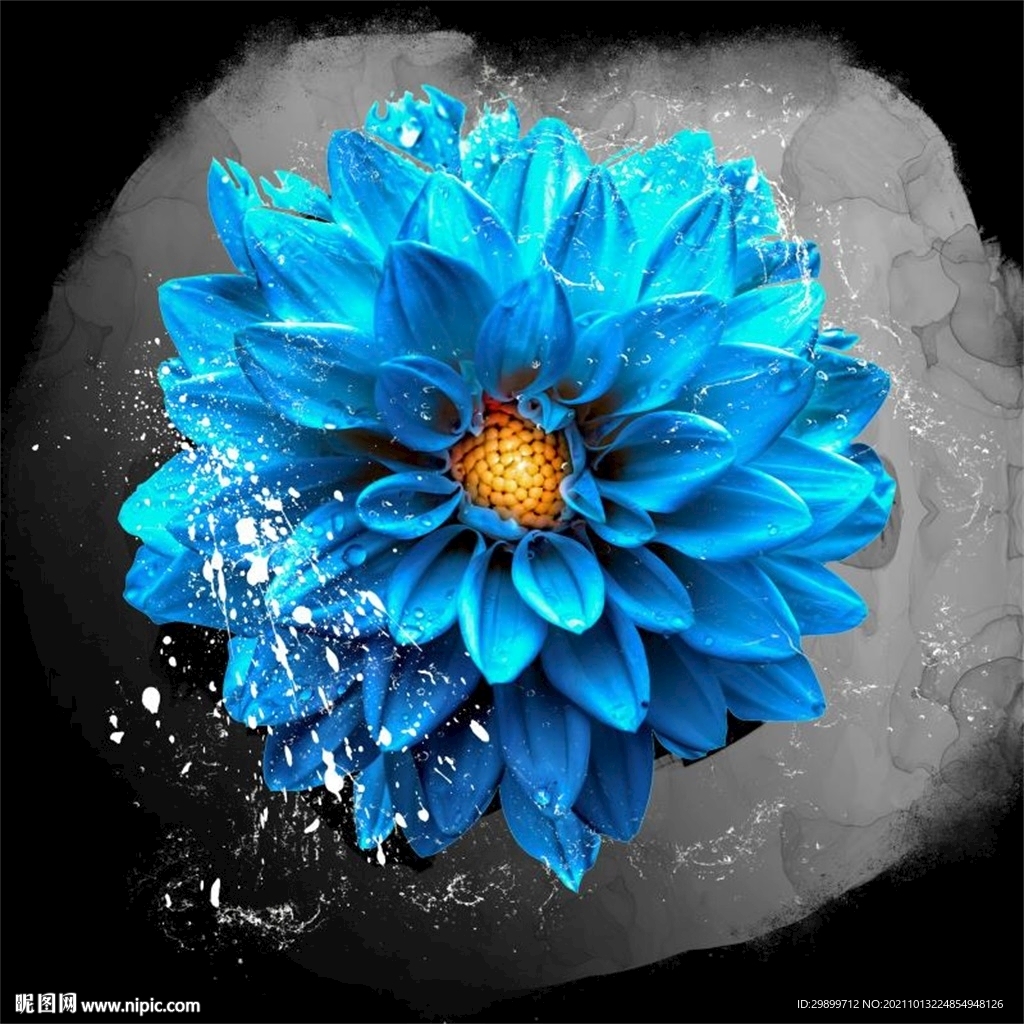蓝色花朵花卉手绘水彩装饰画