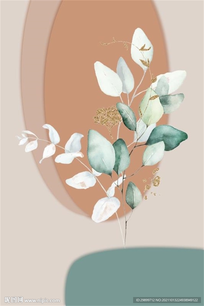 几何图形莫兰迪色花朵叶子装饰画