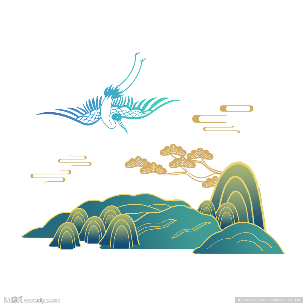 国潮仙鹤山水元素七夕佳节中国风