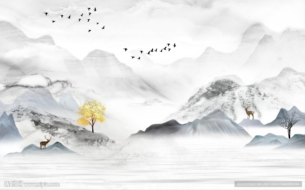 新中式山水背景墙