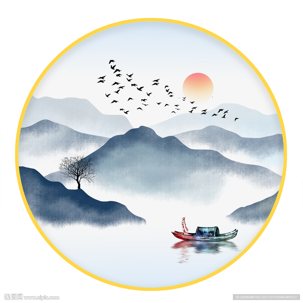 圆形画 中式山水画