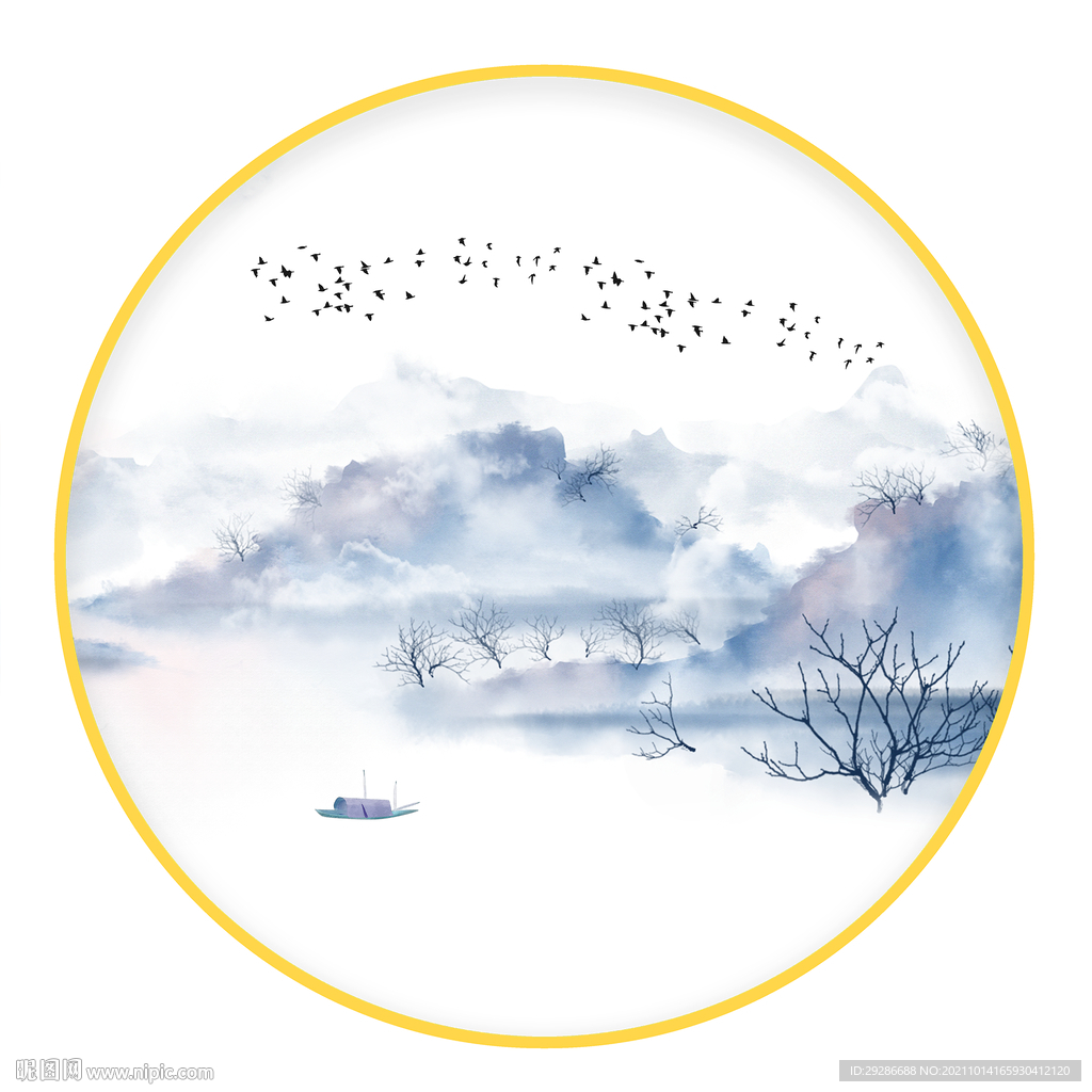 圆形画 中式山水画