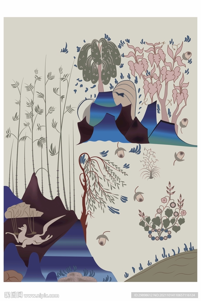敦煌莫高窟285窟壁画垂柳修竹