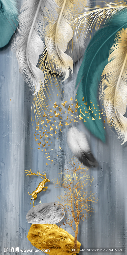 装饰画 羽毛 麋鹿