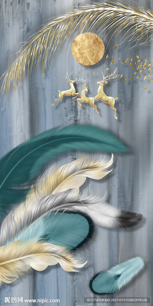 装饰画 羽毛 麋鹿