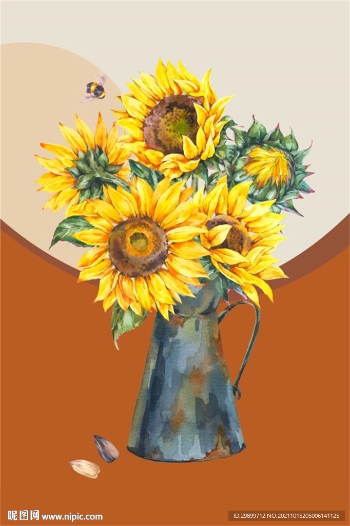 何莫兰迪色蒲公英花瓶装饰画