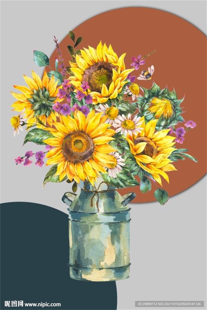几何莫兰迪色蒲公英花瓶装饰画