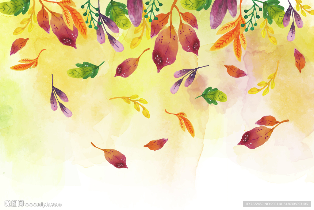 秋主题绿植水彩画