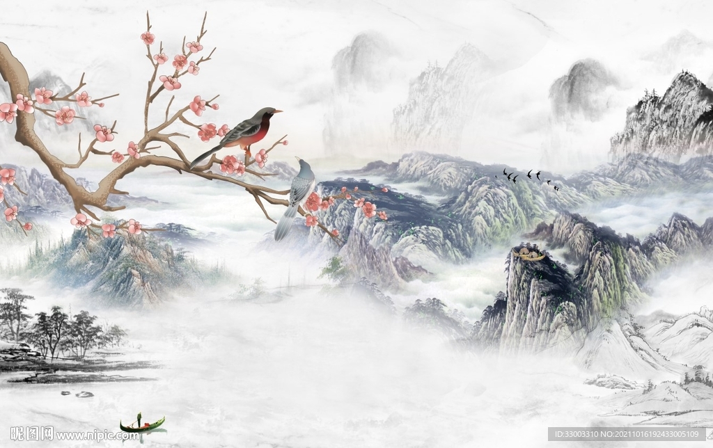 新中式山水背景墙