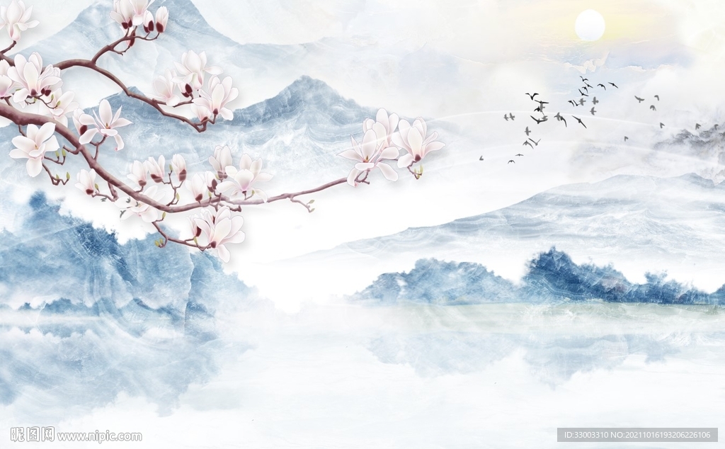 新中式山水背景墙