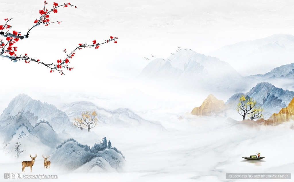 新中式山水背景墙