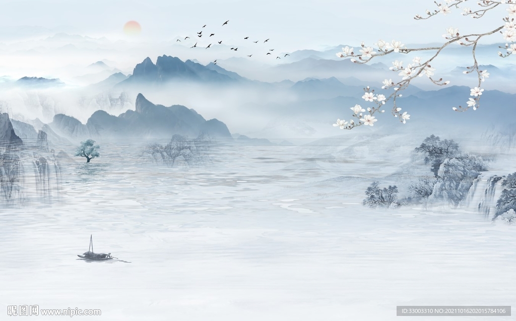 新中式山水背景墙