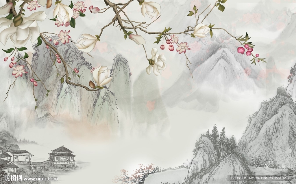 新中式山水背景墙