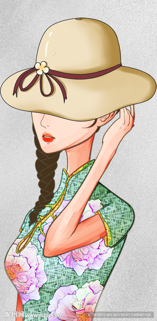 装饰画 美女 帽子 旗袍