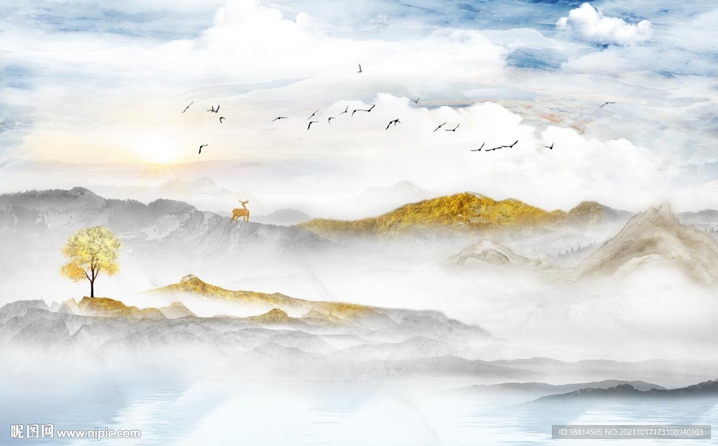 新中式山水电视背景墙