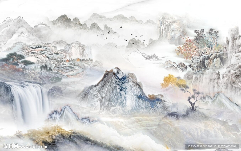 新中式山水背景墙