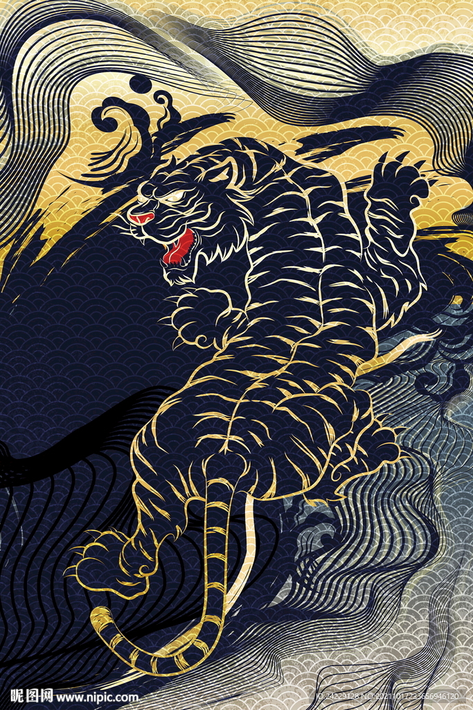 东北虎 国潮风装饰画