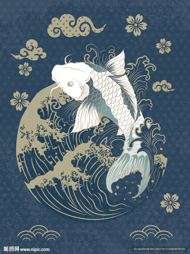 鲢鱼图案 国潮风装饰画