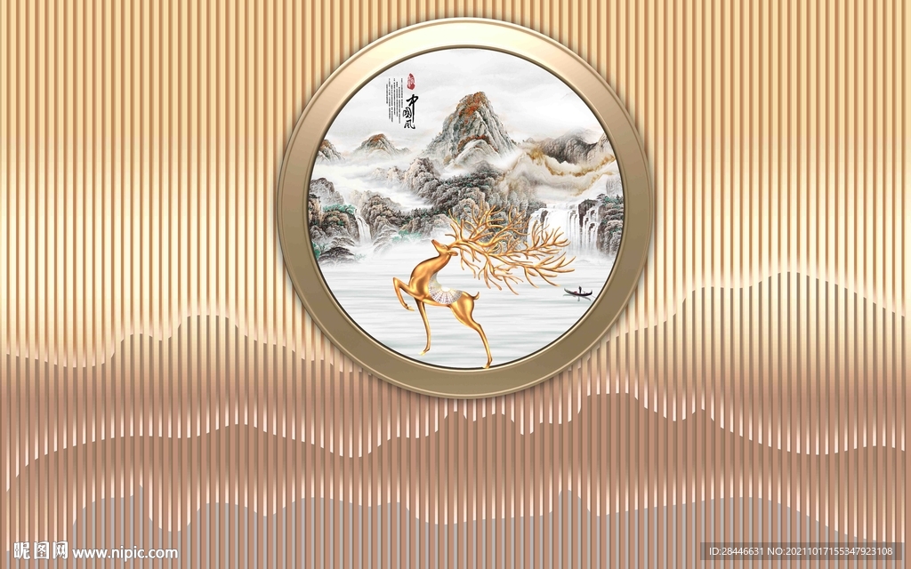 新中式背景墙壁画