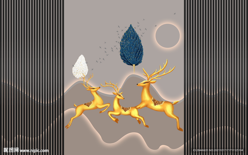 新中式背景墙壁画