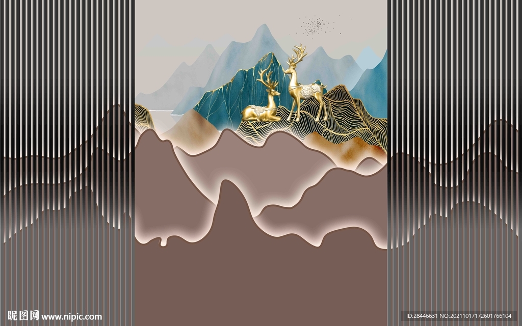 新中式背景墙壁画