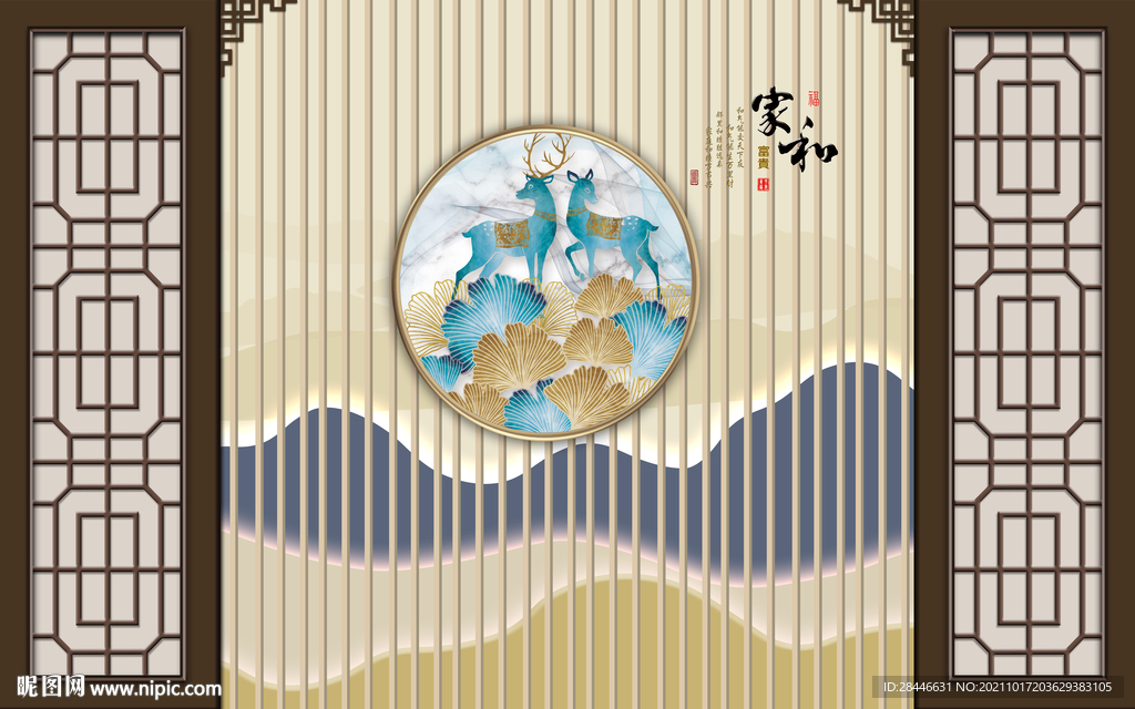 新中式背景墙壁画