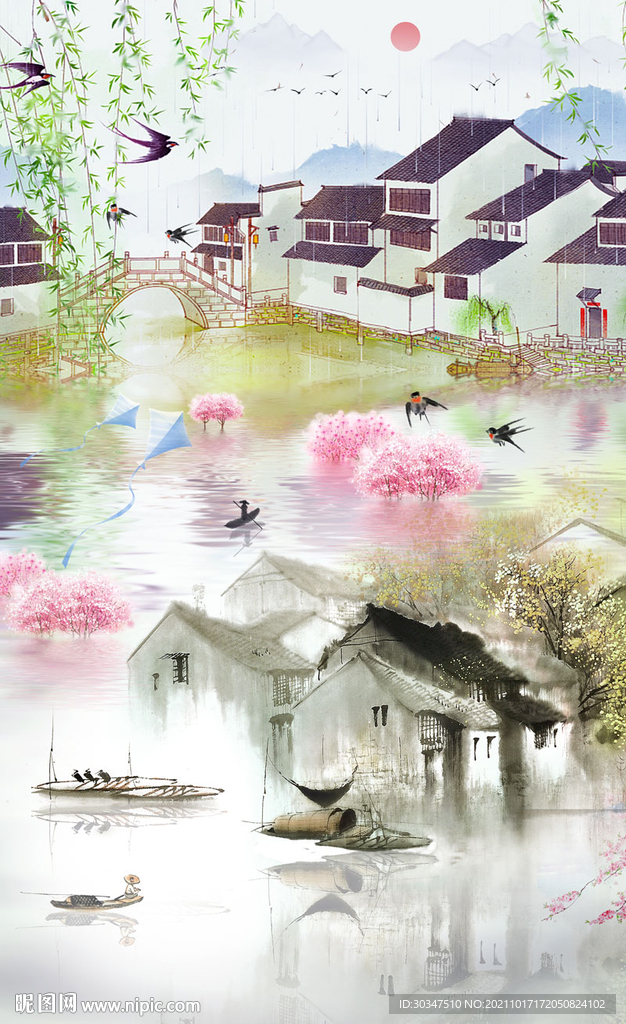 江南水乡水墨装饰画