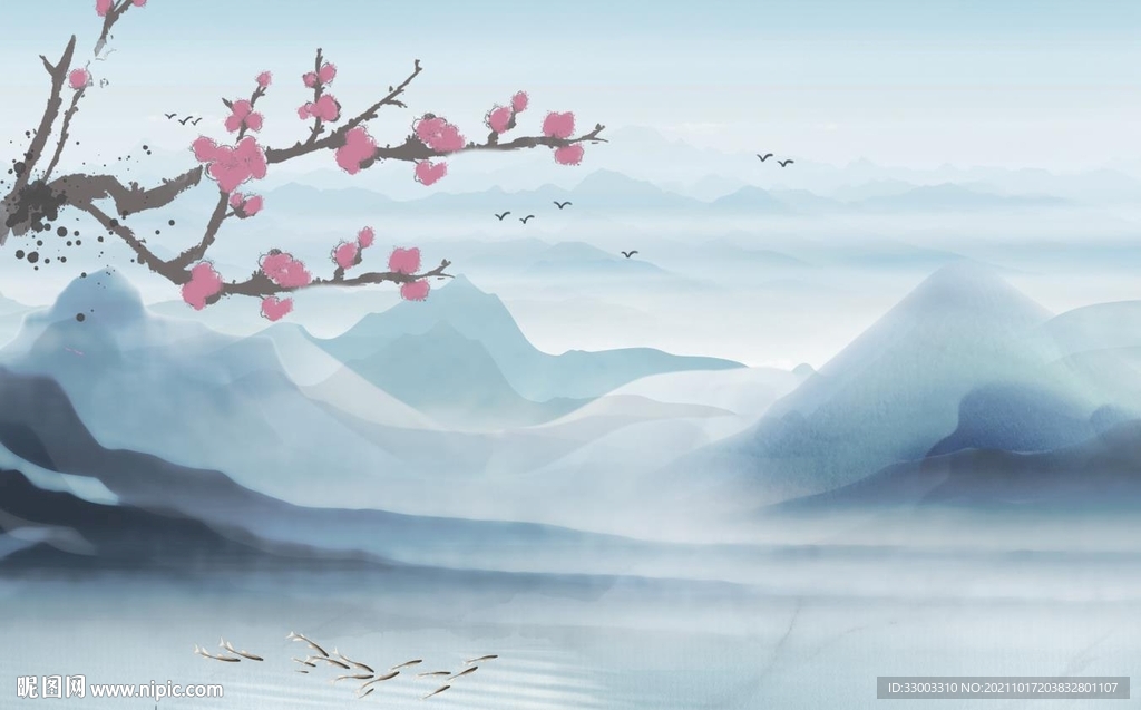 新中式山水背景墙