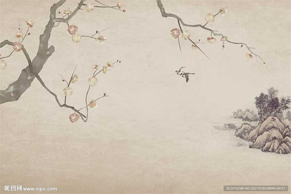 新中式古典雅致工笔花鸟山水背景