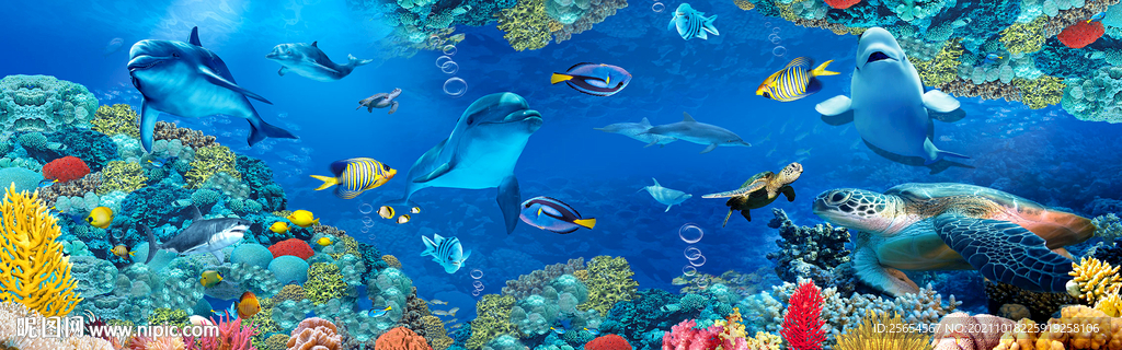 海底世界海豚空间3D全屋背景墙
