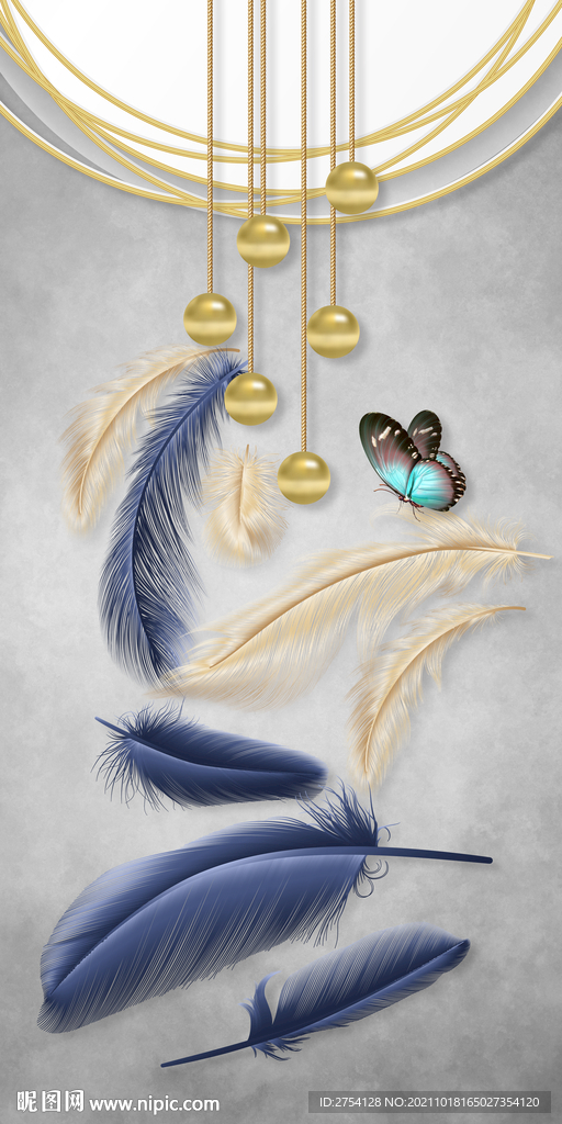 装饰画 羽毛 线条