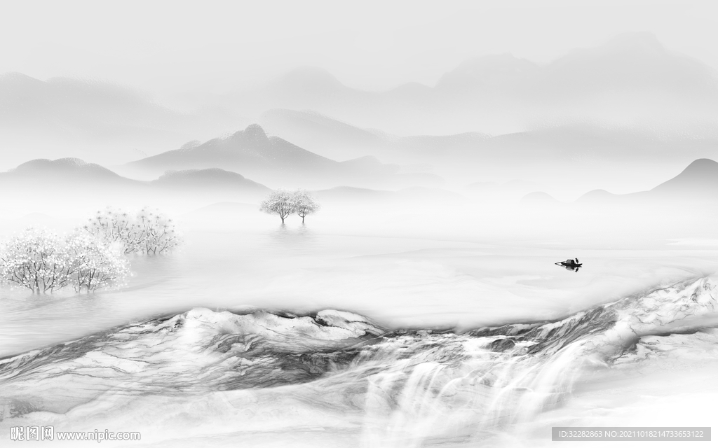 高档 灰色山水图 TIF分层画