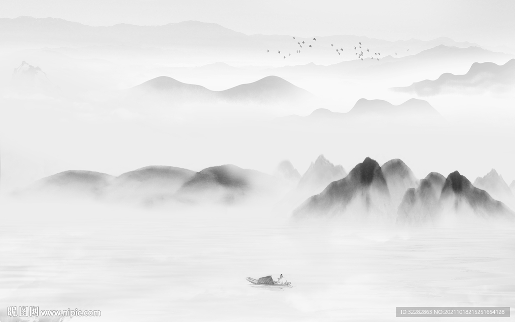 最新灰色山水图 TIF分层画